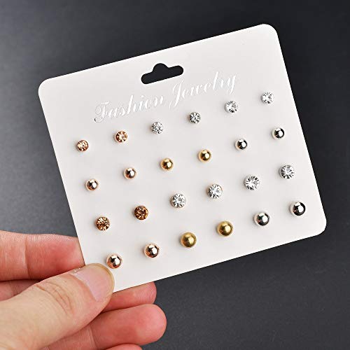 Image of CZ Stud Pearl Earrings for Women Simulated Diamond Cubic Zirconia Earring Set Ear Studs Earring for Birthday Christmas Gifts Gold Silver 12 Pairs
