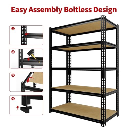 Image of GarveeTech Garage Storage Shelves 5 Tiers 2 Pack, 2000 Lb Capacity Heavy Duty Metal Shelving Unit, 30 inch L x 12 inch W x 60 inch H Adjustable Storage Rack for Kitchen, Pantry, Basement, Bathroom & Laundry