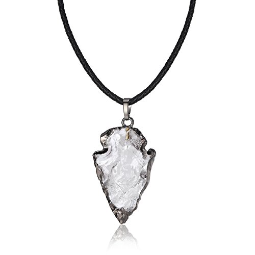 COAI Collar de Cuero con Colgante Punta de Flecha de Cristal de Cuarzo en Bruto Cover