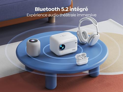【focus Électrique】mini projecteur, yaber e1 9500 lumens 5g wifi bluetooth 5.2 videoprojecteur portable, ±40°correction verticale, supporte 1080p full hd, projecteur home cinéma pour phone/tv stick/usb