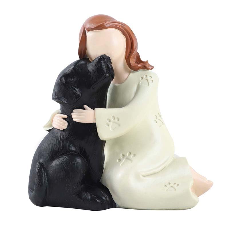 J JULONE Love My Black Dog Figurines Statues, Dog Angel Friendship Remembrance Gifts, Sculpted Hand-Painted Figures for Dog Lovers