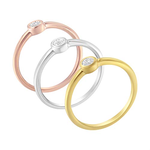 Haus of Brilliance Tri-Color 14K Gold Plated .925 Sterling Silver 1/6 Cttw Round Miracle-Set Diamond Stacking Promise Ring Set (J-K Color, I1-I2 Clarity) - Size 7