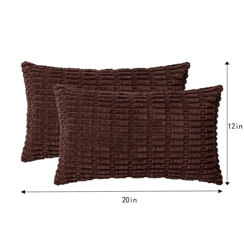 Image of Pack of 2 Corduroy Decorative Throw Pillow Covers 12x20 Inch, Dark Brown | Fall Soft Striped Pillow Covers Modern Farmhouse Home Decor Christmas Throw Pillow Covers for Sofa Living Room Couch Bed