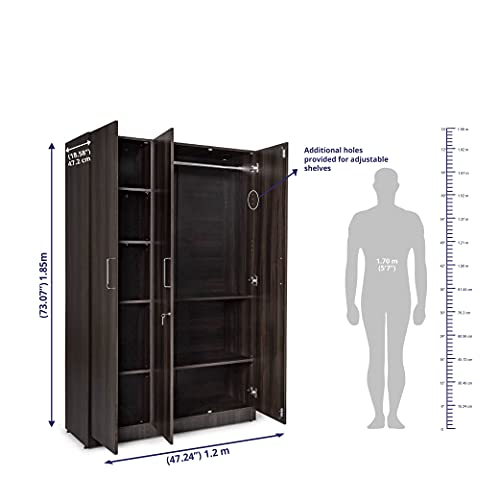 Image of Wakefit Wardrobe | 1 Year Warranty | Engineered Wood Almirah, Cupboard for Clothes Storage | 3 Door, 1 Hanging Space | Gingham - Napa Oak