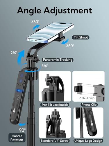 70.9" Auto Face Tracking Tripod 360° Rotation w/Light for iPhone & Android,No App Needed,w/ Remote Control - image 8