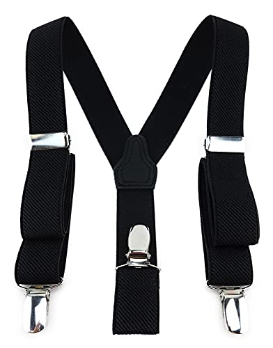 Tirantes infantiles en forma de Y elásticos ajustables negros marca TigerTie ancho 25 mm clips