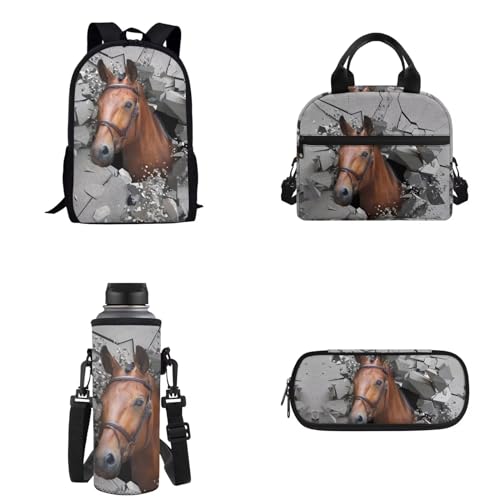 Set di 4 zaini da viaggio per bambini ragazzi e ragazze borsa per il pranzo per la scuola Cavallo-6 Taglia unica Zaino per