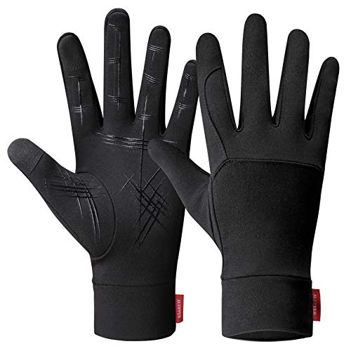 Aisprts Cycling Gloves, Full Finger Winter Thermal Touch Screen Warm Windproof Waterproof Gloves for Men and Women (Deep Black, L)