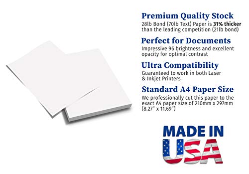 Premium A4 (8.3"X 11.7") Printer Paper - 28Lb Bond / 70Lb Text (105 Gsm) Bright White Paper (40 Sheets) #TOP1