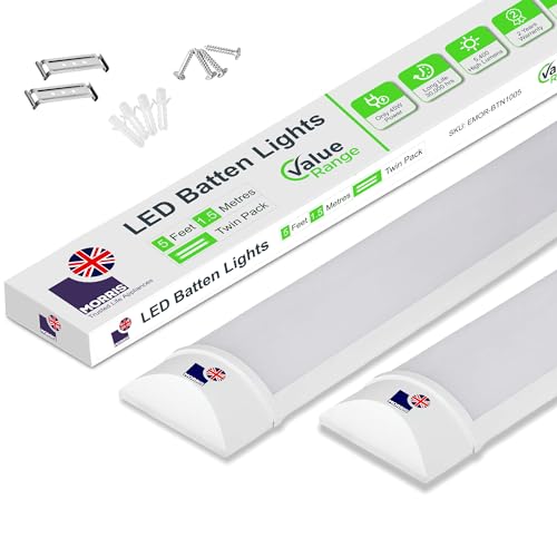 Morris Eco LED 5ft Office Ceiling Strip Light - Batten Light Twin Pack - Ideal for Offices, Garage & Workshop,150cm, 6500K, IP20 5400 Lumens