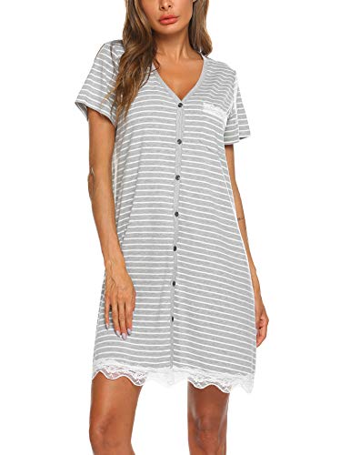 Camicia Da Notte Donna Zeitlos - Manica Corta A Fiori In Cotone, Morbida E Elegante Con Bottoni - 3