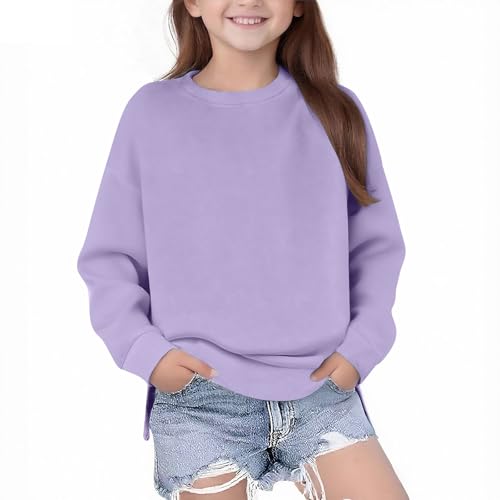 DDAPJ pyju Crewneck Sweatshirts for Girls Fall Fashion Casual Pullover Side Split High Low Top Basic Warm Fleece Sweatshirt2