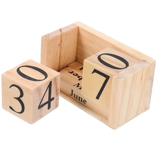 SUPVOX Calendario de Mesa Decorativo de Madera Natural, Calendario Perpetuo de Bloques, Estilo Europeo Vintage, Material para Oficina y Hogar, Accesorio Reutilizable para Escritorio