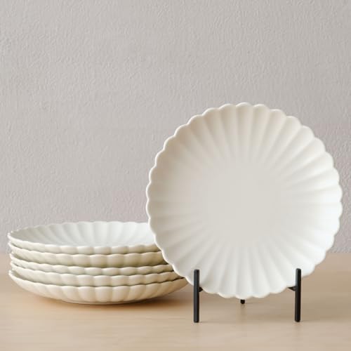 WENSHUO Off White Ceramic Dinner Plates Set of...