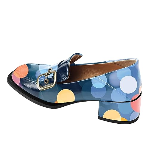 YDN Women Square Toe Heeled Loafers Slip on Block Low Heel Pumps Buckle Fashion Formal Wear Shoes Size 4-15 US2