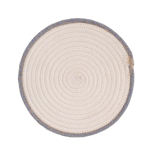 Image of DENOVA Cotton Rope Trivet for Hot Pots and Pans, Heat Resistant Table Protector, Round Handcrafted Pot Mat, Set of 3 Cream and Multicolor Edges
