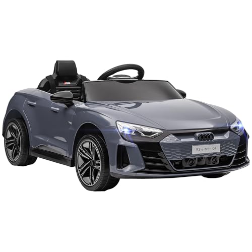 HOMCOM Coche Eléctrico para Niños de +3 Años Audi RS e-Tron GT Coche de Batería 12V con Mando a Distancia Faros LED Bocina Música USB y Apertura de Puerta 3-5 km/h Gris