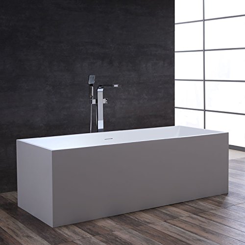 StoneArt Freistehende Badewanne aus Mineralguss Design Gussmarmor Standbadewanne moderne Wanne freistehend inkl. Ablaufgarnitur BS-532 175x73 weiß matt