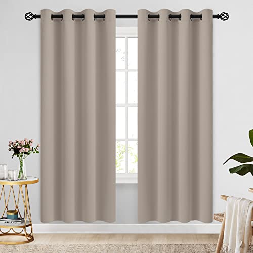 Image of COSVIYA Grommet Blackout Room Darkening Natural Curtains 72 inch Length 2 Panels Set,Thick Polyester Light Blocking Insulated Thermal Window Curtain Drapes for Bedroom /Living Room,52x72 inches | Thick Polyester Light Blocking Insulated Thermal Window Curtain Drapes for Bedroom /Living Room,52x72 inches,2 Panels