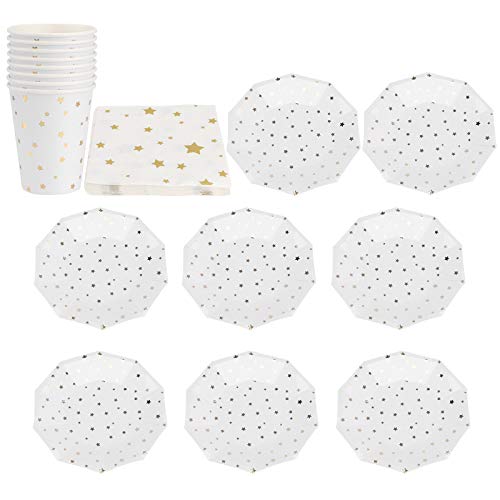Nuolux 36Pcs Party Supplies Plates, Star Cups, Foil Stars Napkins, Wedding Bridal Shower Engagement Christmas Birthday Party Decorations(Golden Foil Stars) 1 #TOP1