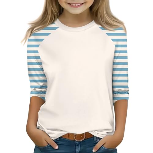 Girls Tops Raglan 3/4 Sleeve Fall Shirts Soft Crewneck Cute Summer Tops Three Quarter Sleeve Loose Clothes 3-14 Years