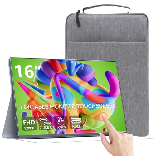Touchscreen Tragbarer Monitor, 16 Zoll, 1920X1200 Full HD, tragbarer Gaming Monitor, HDR, HDMI, USB-C, externer Monitor, geeignet für Laptops, Xbox Switch, mit Smart Cover und Aufbewahrungstasche