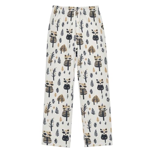 Pajama Bottoms, Cute Raccoon Doodle Pattern Pajamas Pant Lounge Wear Sleep Long Pants Casual Sleepwear Pjs