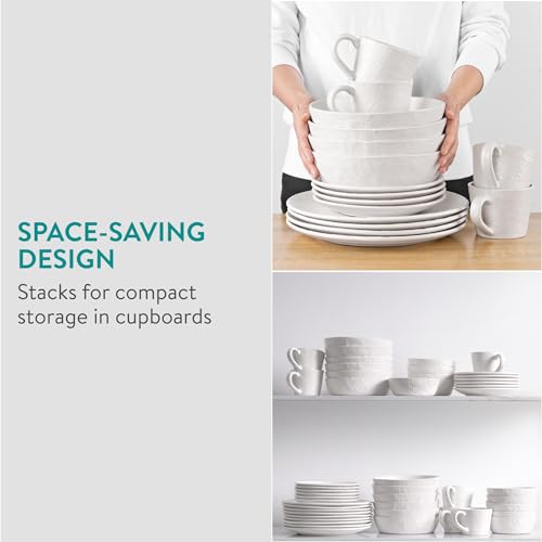 Navaris Servizio Piatti 4 Persone con 4 Tazze - Set 12 Piatti Moderni Colorati Particolari - Accessori Cucina Stile Moderno - Servizi Tavola in Ceramica - Gres Bianco Effetto Lino - immagine 6