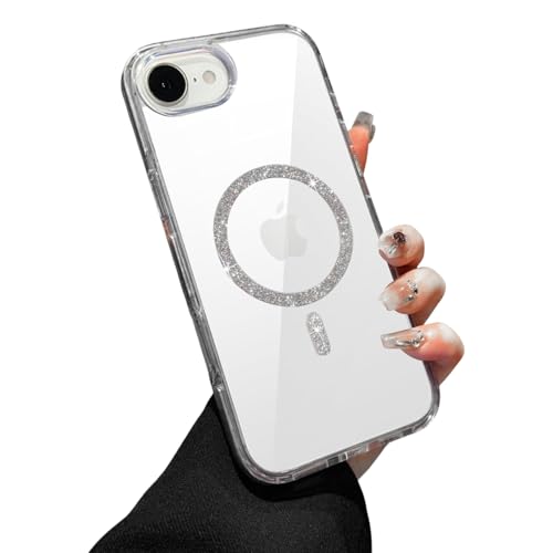 Image of VONZEE Compatible for iPhone 17e / iPhone 16e Case Glitter Ring Cute Shiny Colorful Bling Case (Compatible with Magsafe) Transparent PC+TPU Glossy Shiny Cover for Girls Women,Grey