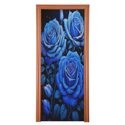 FLildon Royal Blue Rose Valentine's Day Door Cover Decoration, Party Accessory Porch Decor for Festive Ornament Room Door Covers 36 x 98 Inch