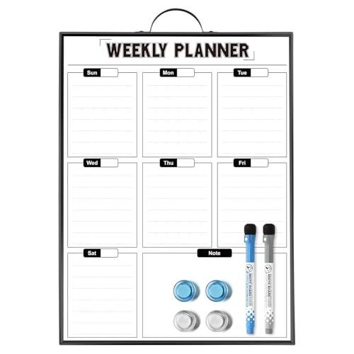 ANLIOTE Weekly Planner Whiteboard for Wall Door 40 x 30cm Aluminum Frame