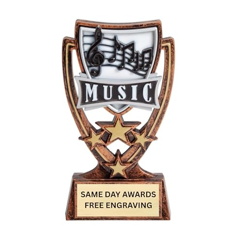Same Day Awards Music 4 Star Trophy - Custom Engraved 6' Awards Fun Performance Recognition Prize for Bands Choir Students Teachers Competitions and Music Events