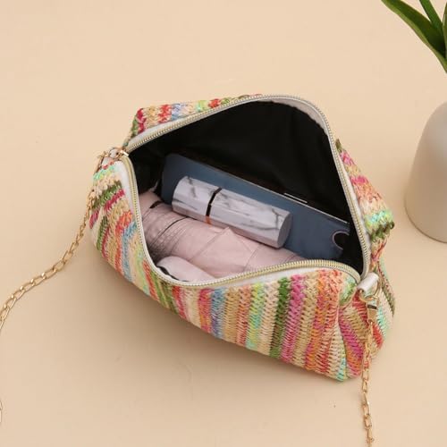 Rainbow Rattan Knitting Shoulder Bag Straw Crossbody Bag Summer Beach Chain Rainbow Handbag Flap Bag for Women2