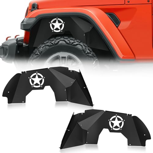 SUORTO Front Inner Fender Liners Compatible with 2018-2024 Jeep Wrangler JL & JLU Unlimited Gladiator JT, Bolt-on Style Wheel Well Cover Steel Mud Guards Fenders Flares (2/4 Doors) (White Star)