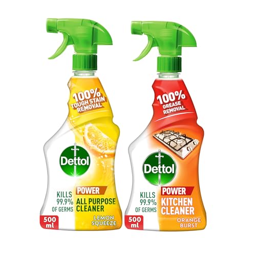 Dettol All Purpose Cleaner Spray Bottle Lemon Scent + Dettol Kitchen Cleaner Spray Bottle Orange Scent 500 ml x 2