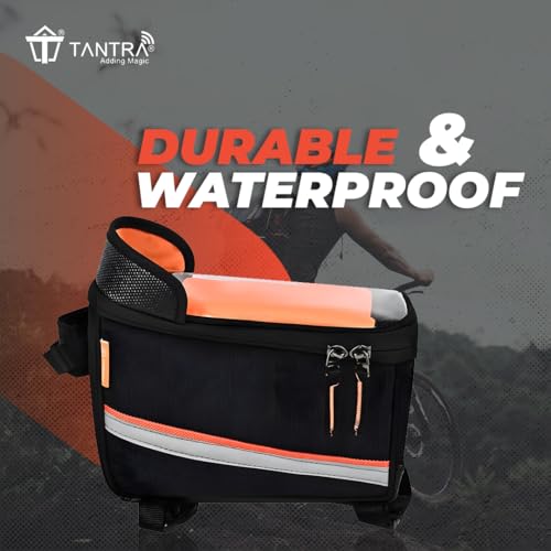Image of TANTRA Polyester Bicycle Front Frame /Tube Bag with Waterproof Touch Screen Bicycle Pouch for Mobile Holder Black