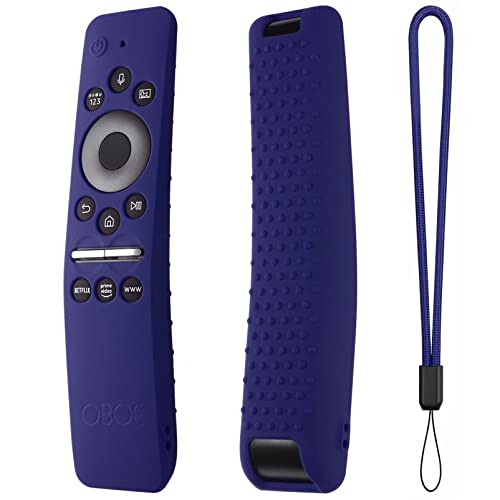 Image of Oboe Silicone Remote Case Compatible with Samsung BN59-01312A QLED 8K 4K Smart TV Remote Shockproof Protective Remote Cover with Remote Loop (Dark Blue)