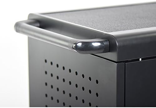 Offex Rolling Charging Cart with Lockable Steel Door, Rubber-Coated Dividers and Full Length Handle, Stores up to 30 Tablet/Chromebook - Black