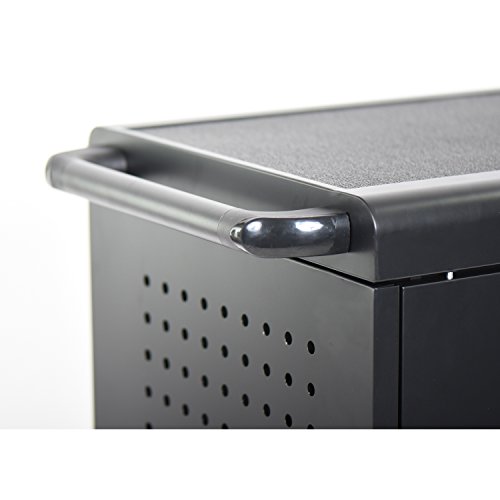 Offex Rolling Charging Cart with Lockable Steel Door, Rubber-Coated Dividers and Full Length Handle, Stores up to 30 Tablet/Chromebook - Black