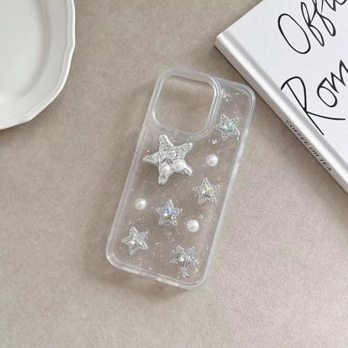 Image of COVERLY for iPhone 12 Pro 3D Luxury Starfish Resin Phone Case,Trendy Translucent Cute Hard Epoxy Art Crystal Clear -Non Yellowing Love Heart Embossed Pearl Princess Cover for Apple iPhone 12 Pro