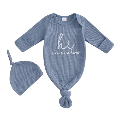 Image of Ayalinggo Newborn Boy Girl Coming Home Outfit Baby Infant Sleeper Gown Nightgown Outfits Cute Fall Winter Pajamas and Hat