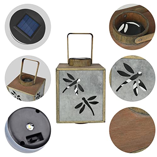 Greenidea Hanging Solar Lights, Vintage Outdoor Solar Powered Tabletop Lanterns with Dragonfly Pattern, Waterproof Garden Lights with Handle for Yard, Lawn, Patio, Garden Decoration