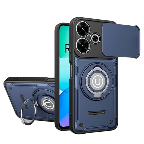 �X�}�z�P�[�X �Ή��@�� for Redmi 13 / Note 13R,�Ή��@�� for Xiaomi Poco M6 Plus�y�}�O�l�b�g���ԍڃ}�E���g �����h�~ 2-in-1 PC+TPU 2�E�F�C�u���P�b�g�X�^���h �J���������Y�ی�zBlue