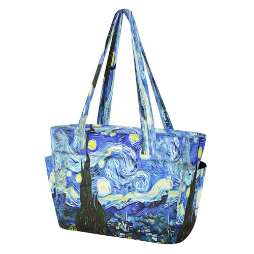Bolso tote para mujer con estampado de noche estrellada, bolso ligero grande para hombro con cremallera, bolso de mano para trabajo y viaje miniatura 4