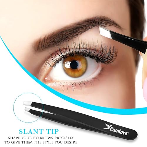 Candure Tweezers for Eyebrows - Professional Stainless Steel Slanted and Pointed Tip Hair Tweezers Set for Ingrown Hair, Blackhead Removal, Eyelash Extension, Eyebrows Plucking Beauty Tool for Women - Image 6