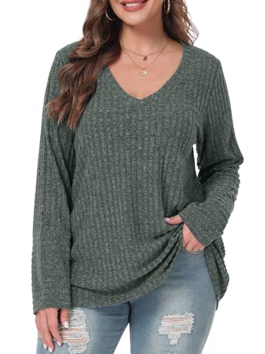 BELAROI Plus Size Long Sleeve Tops for Women Casual Shirts V Neck Tunic Sweaters Pullover Lightweight