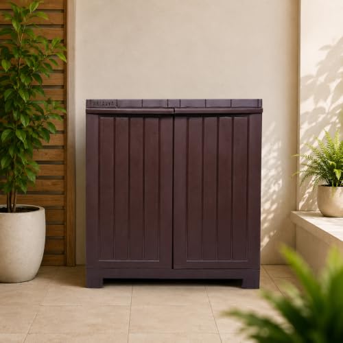 Image of 2.4 Ft x 2.1 Ft Storage Plastic Cupboard | 1 Year Warranty | Free Standing Cabinet | (Finish Color - Brown, Door Type- Hinged, DIY(Do-It-Yourself)) | (1 Shelf)