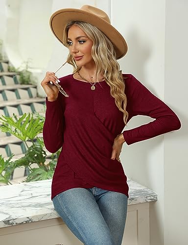 Image of SimpleFun Womens Tops Long Sleeve Shirts V Neck Loose Twist Knot Fall Tunic