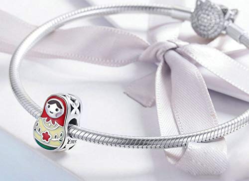 Matryoshka 925 Sterling Silver Russian Doll Charms Red Enamel Bead Charms Happy Mothers Day Christmas Charms for Pandora Bracelets Gifts for Her Mom Daughter Wife(Russian Doll Charms)4