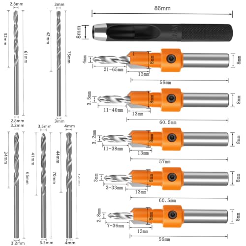 Serplex 10Pcs Tapered Countersink Drill Bits Set with 8mm Round Shank ...